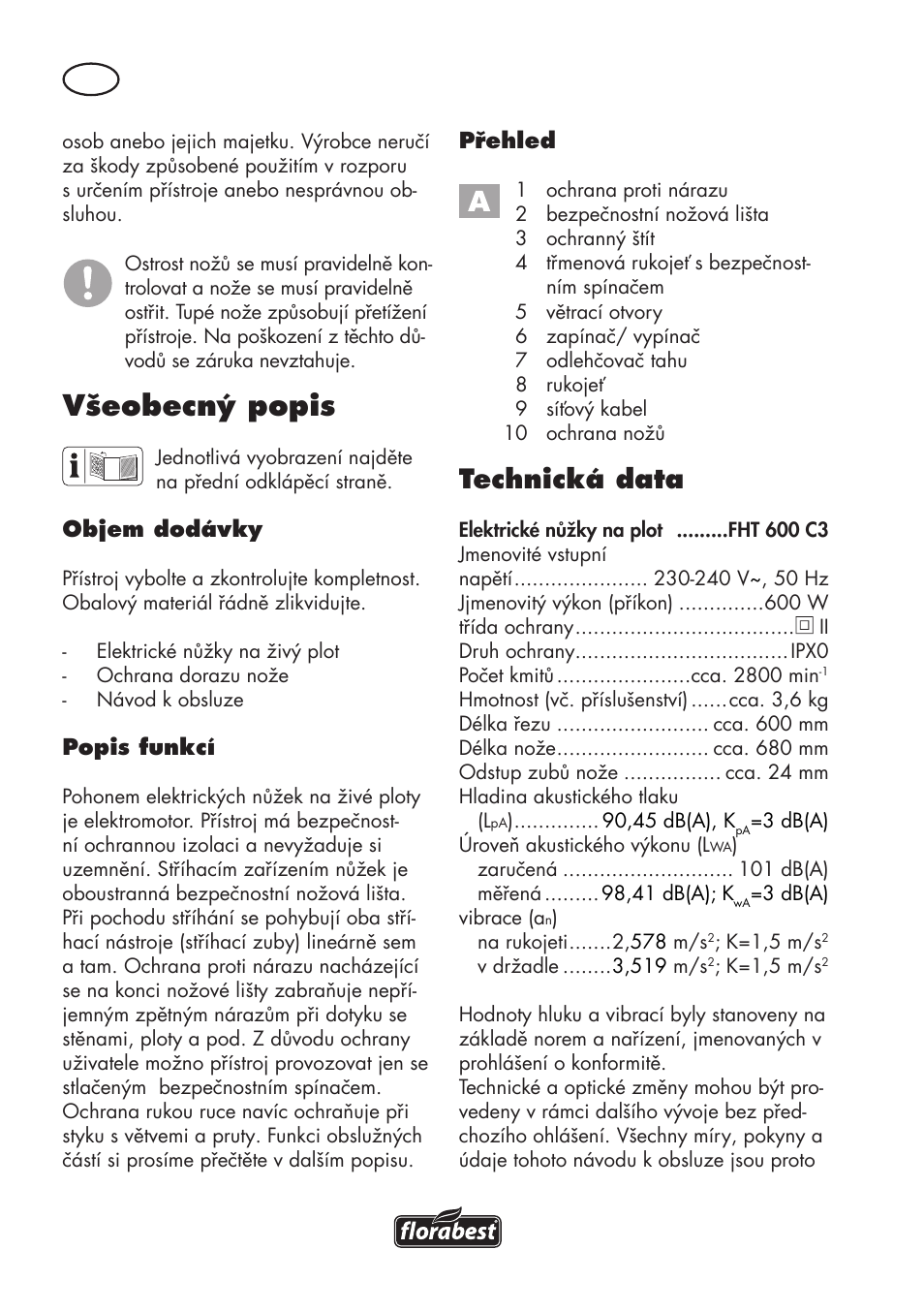 Všeobecný popis, Technická data | Florabest FHT 600 C3 User Manual | Page 56 / 98