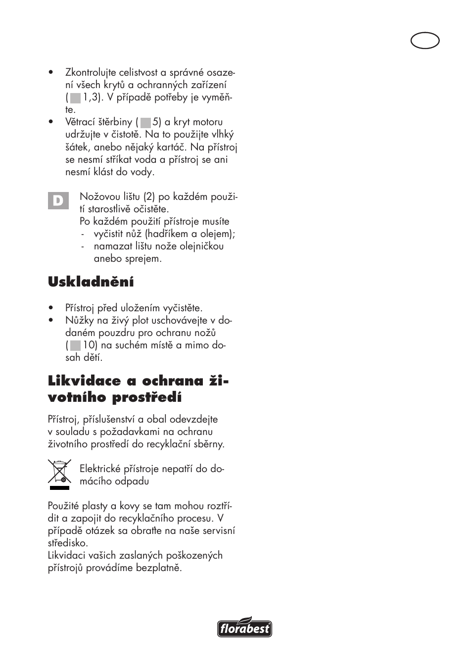 Uskladnění, Likvidace a ochrana ži- votního prostředí | Florabest FHT 600 C3 User Manual | Page 63 / 98