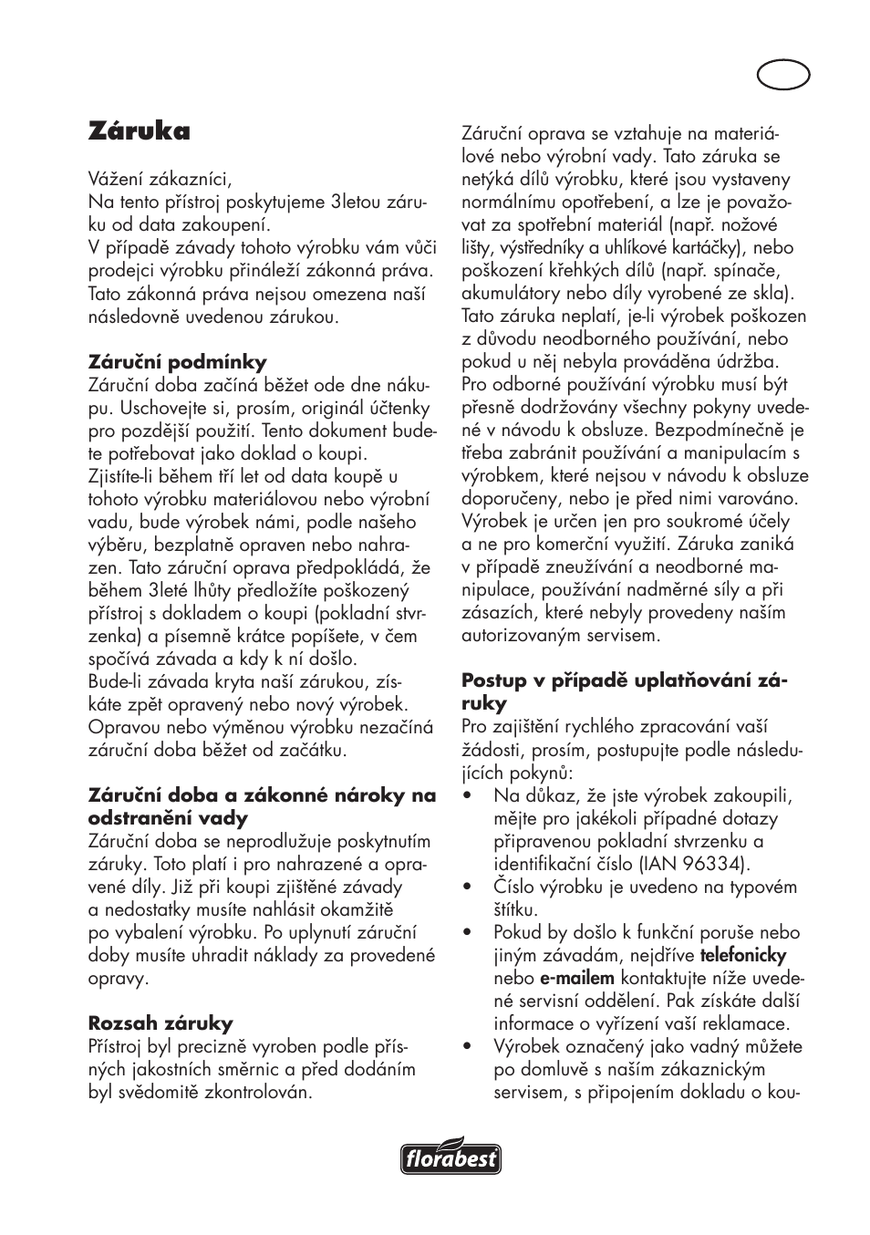 Záruka | Florabest FHT 600 C3 User Manual | Page 65 / 98