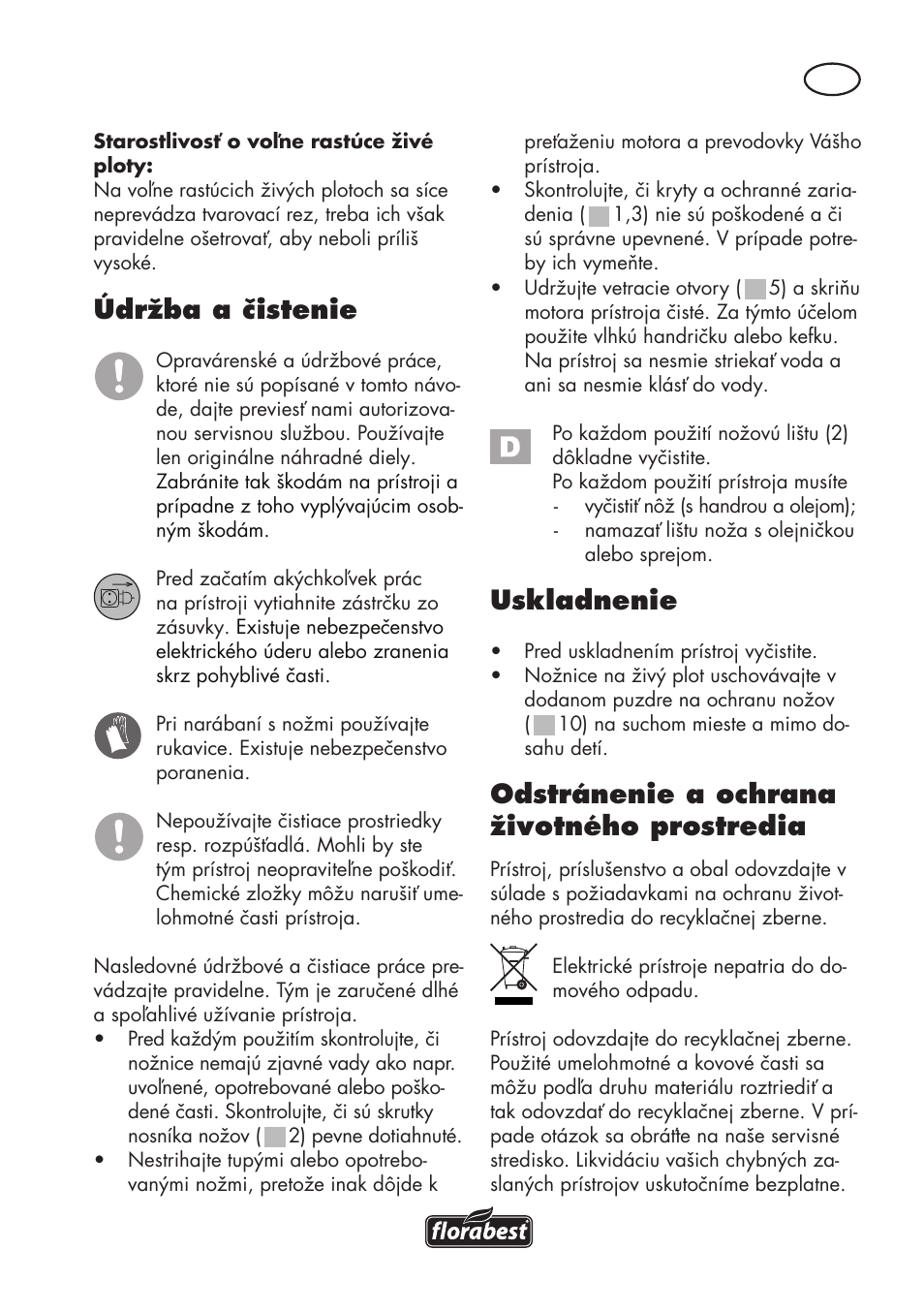 Údržba a čistenie, Uskladnenie, Odstránenie a ochrana životného prostredia | Florabest FHT 600 C3 User Manual | Page 75 / 98