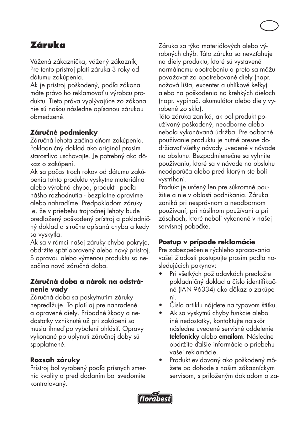 Záruka | Florabest FHT 600 C3 User Manual | Page 77 / 98