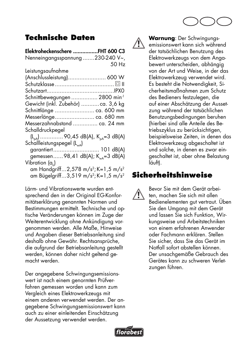 Technische daten, Sicherheitshinweise, De at ch | Florabest FHT 600 C3 User Manual | Page 81 / 98