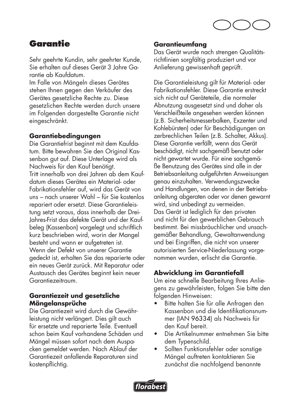 Garantie, De at ch | Florabest FHT 600 C3 User Manual | Page 91 / 98