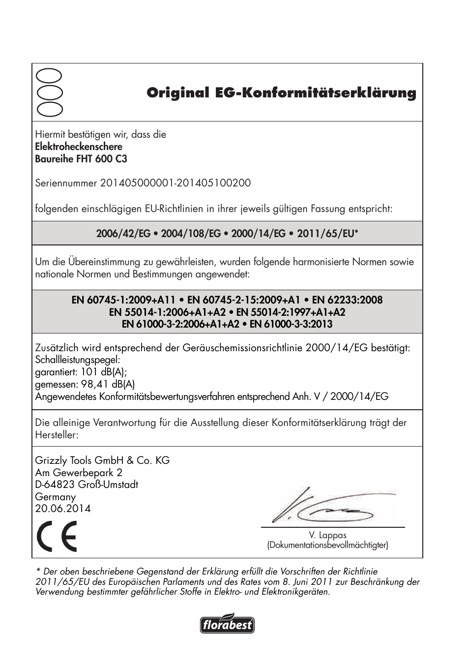 Original eg-konformitätserklärung | Florabest FHT 600 C3 User Manual | Page 96 / 98
