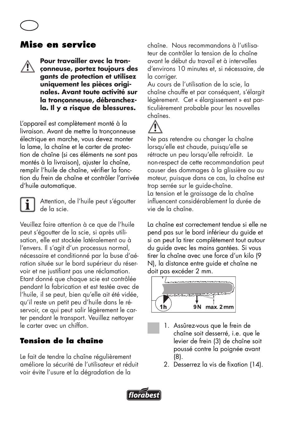 Mise en service | Florabest FKS 2200 D2 User Manual | Page 14 / 80