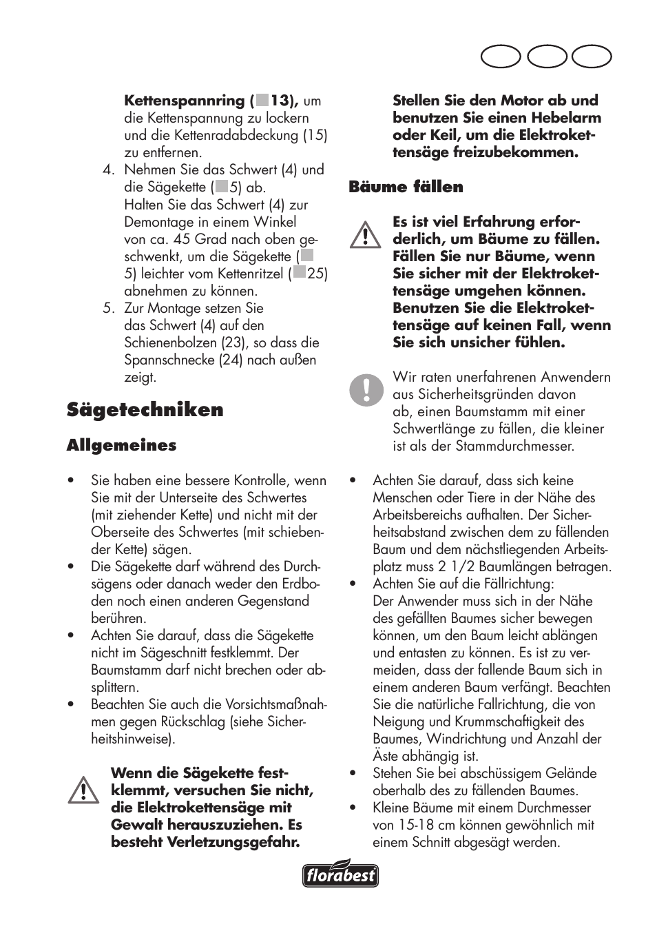 Sägetechniken, At ch de | Florabest FKS 2200 D2 User Manual | Page 41 / 80