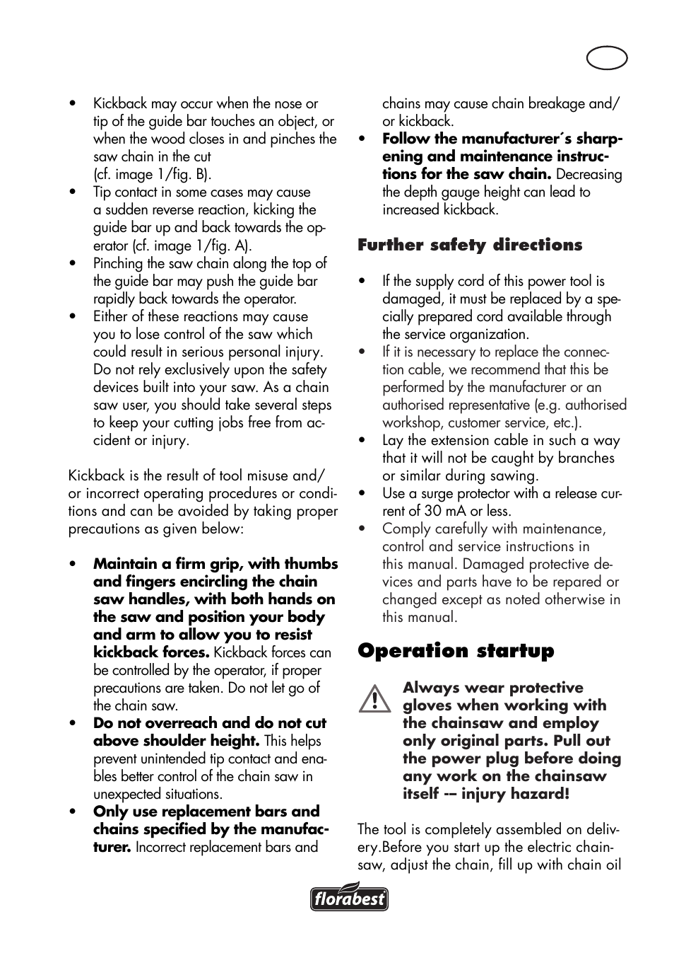 Operation startup | Florabest FKS 2200 D2 User Manual | Page 59 / 80