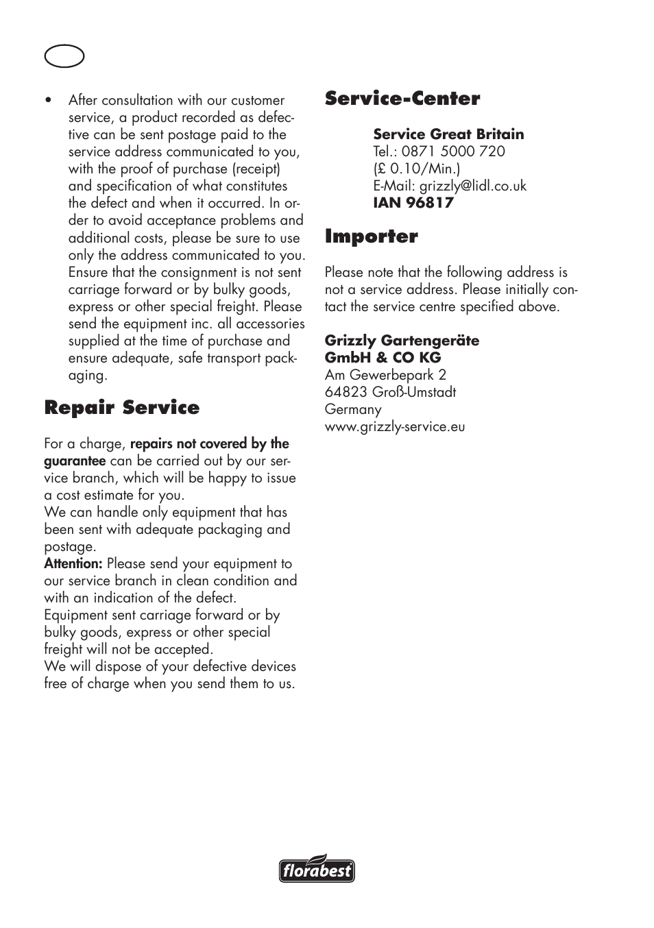 Repair service, Service-center, Importer | Florabest FKS 2200 D2 User Manual | Page 72 / 80