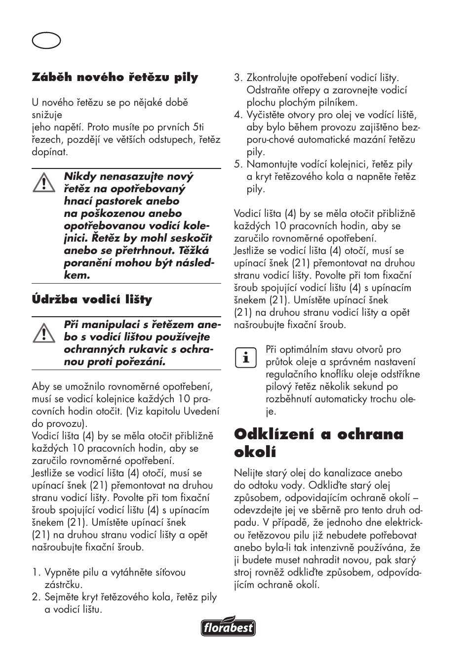 Odklízení a ochrana okolí | Florabest FKS 2200 D2 User Manual | Page 110 / 172