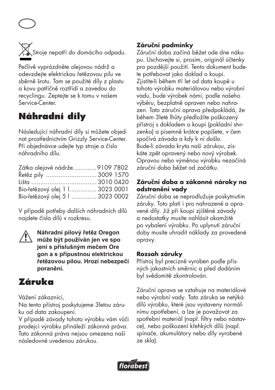 Náhradní díly, Záruka | Florabest FKS 2200 D2 User Manual | Page 112 / 172
