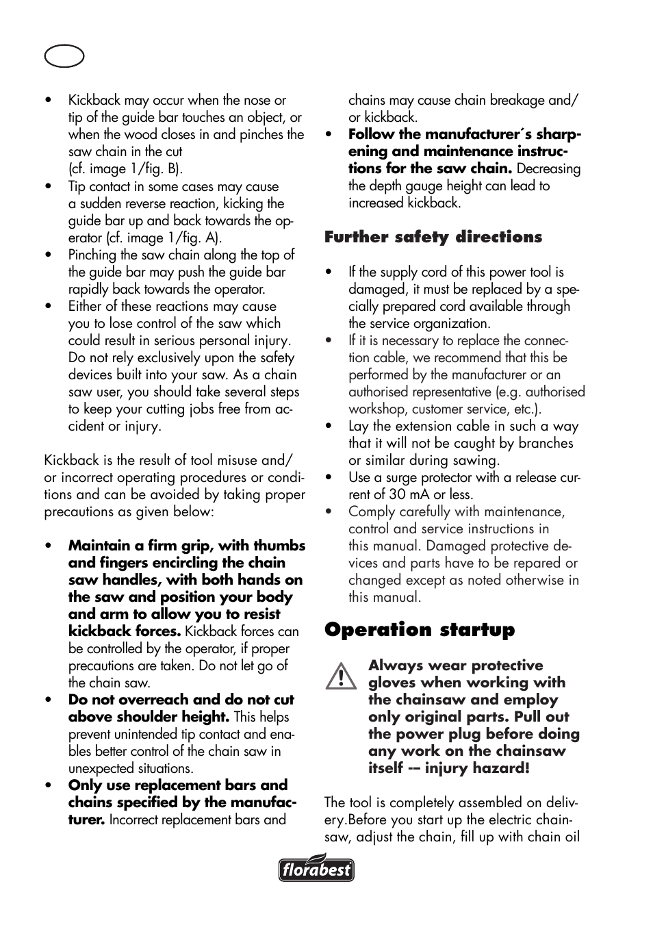 Operation startup | Florabest FKS 2200 D2 User Manual | Page 12 / 172