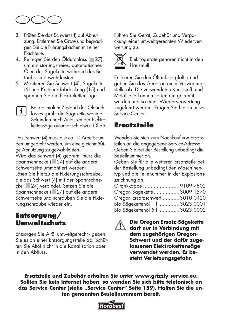 Entsorgung/ umweltschutz, Ersatzteile, De at ch | Florabest FKS 2200 D2 User Manual | Page 156 / 172