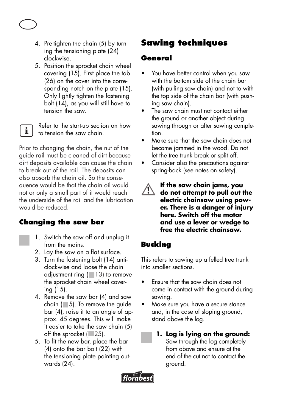 Sawing techniques | Florabest FKS 2200 D2 User Manual | Page 16 / 172