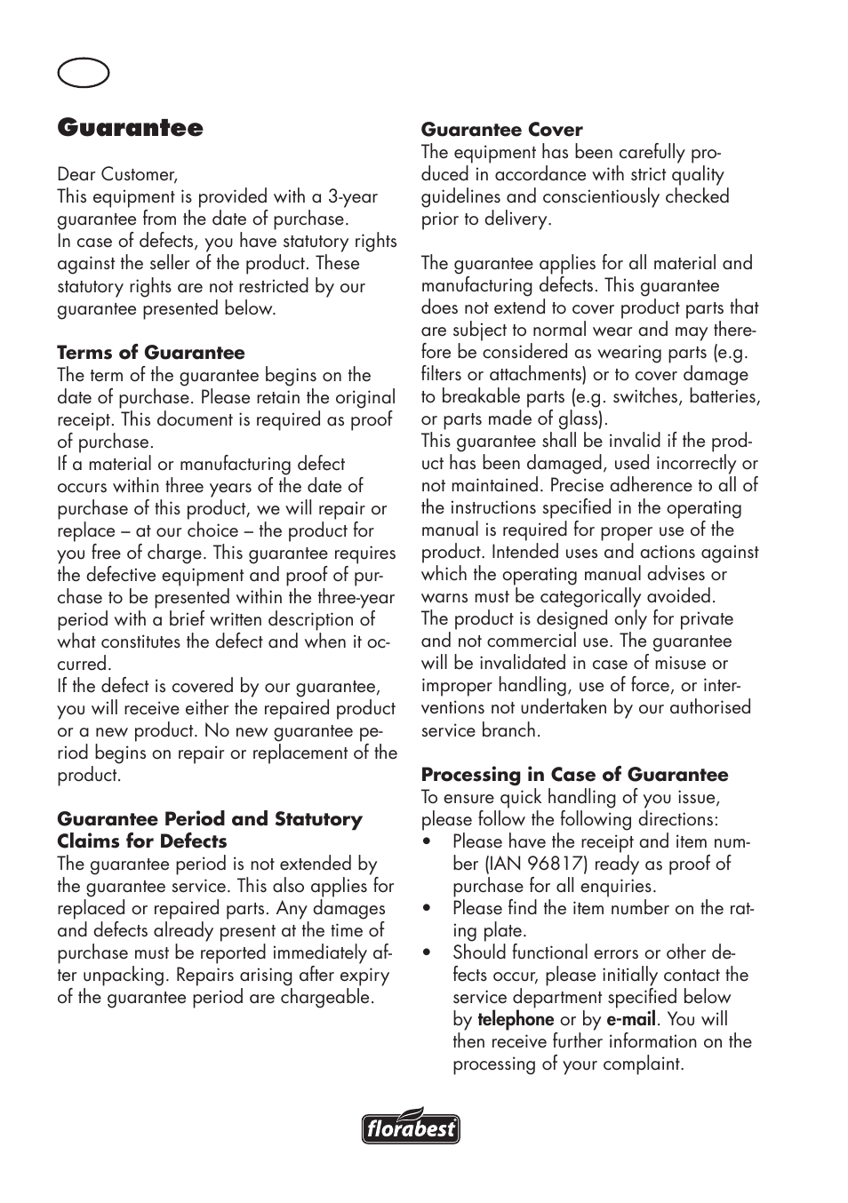 Guarantee | Florabest FKS 2200 D2 User Manual | Page 24 / 172