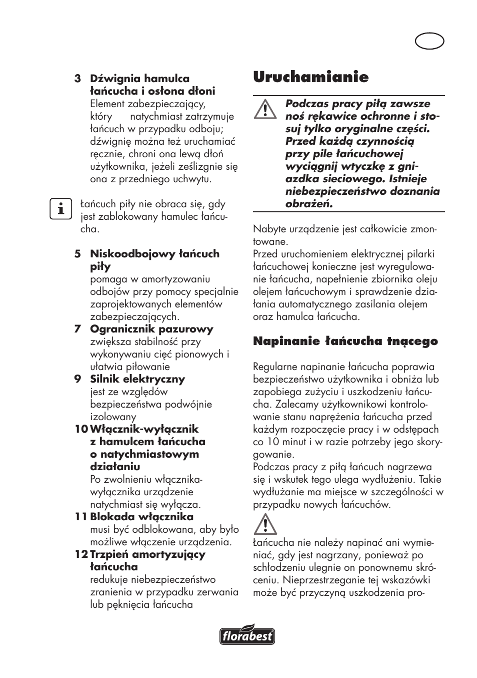 Uruchamianie | Florabest FKS 2200 D2 User Manual | Page 35 / 172