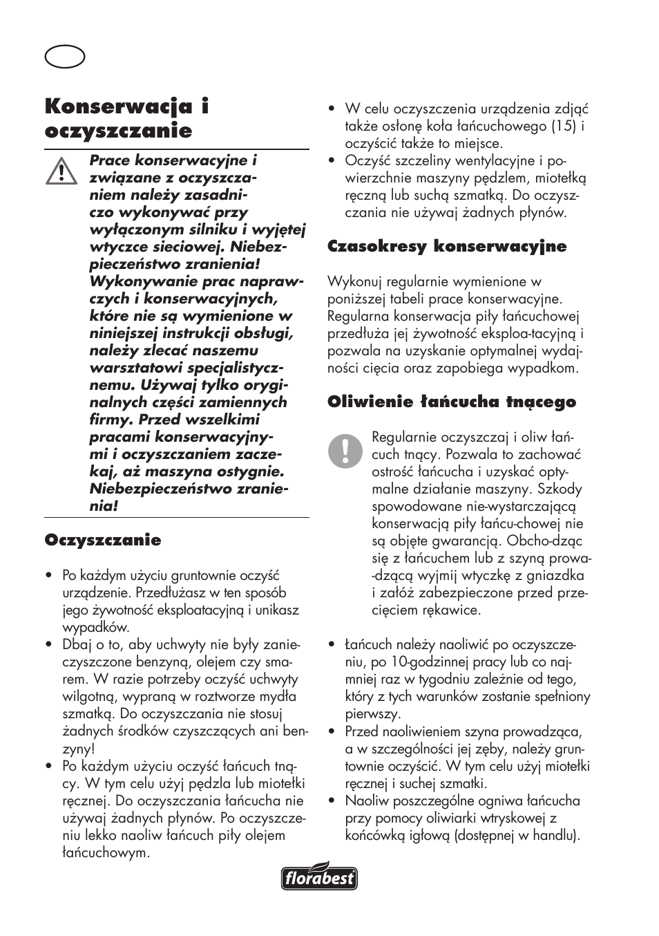 Konserwacja i oczyszczanie | Florabest FKS 2200 D2 User Manual | Page 42 / 172