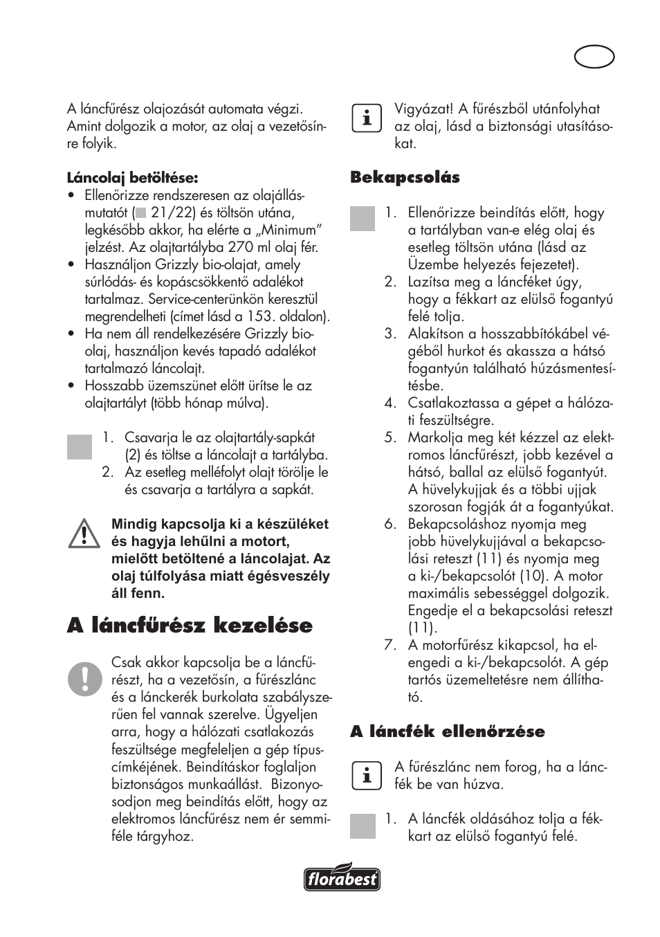 A láncfűrész kezelése | Florabest FKS 2200 D2 User Manual | Page 59 / 172
