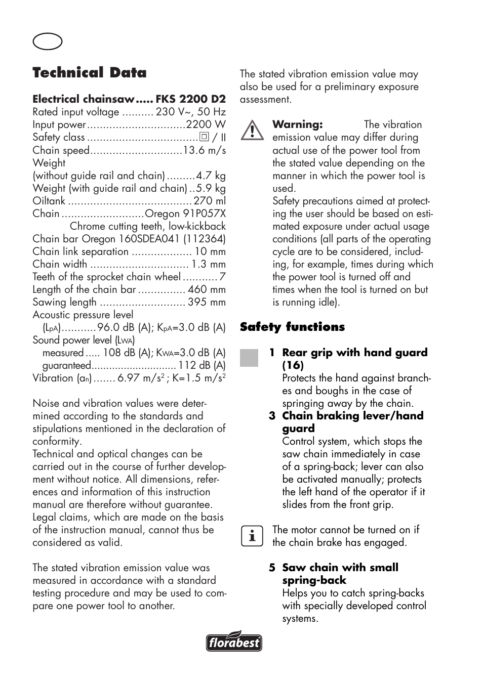 Technical data | Florabest FKS 2200 D2 User Manual | Page 6 / 172