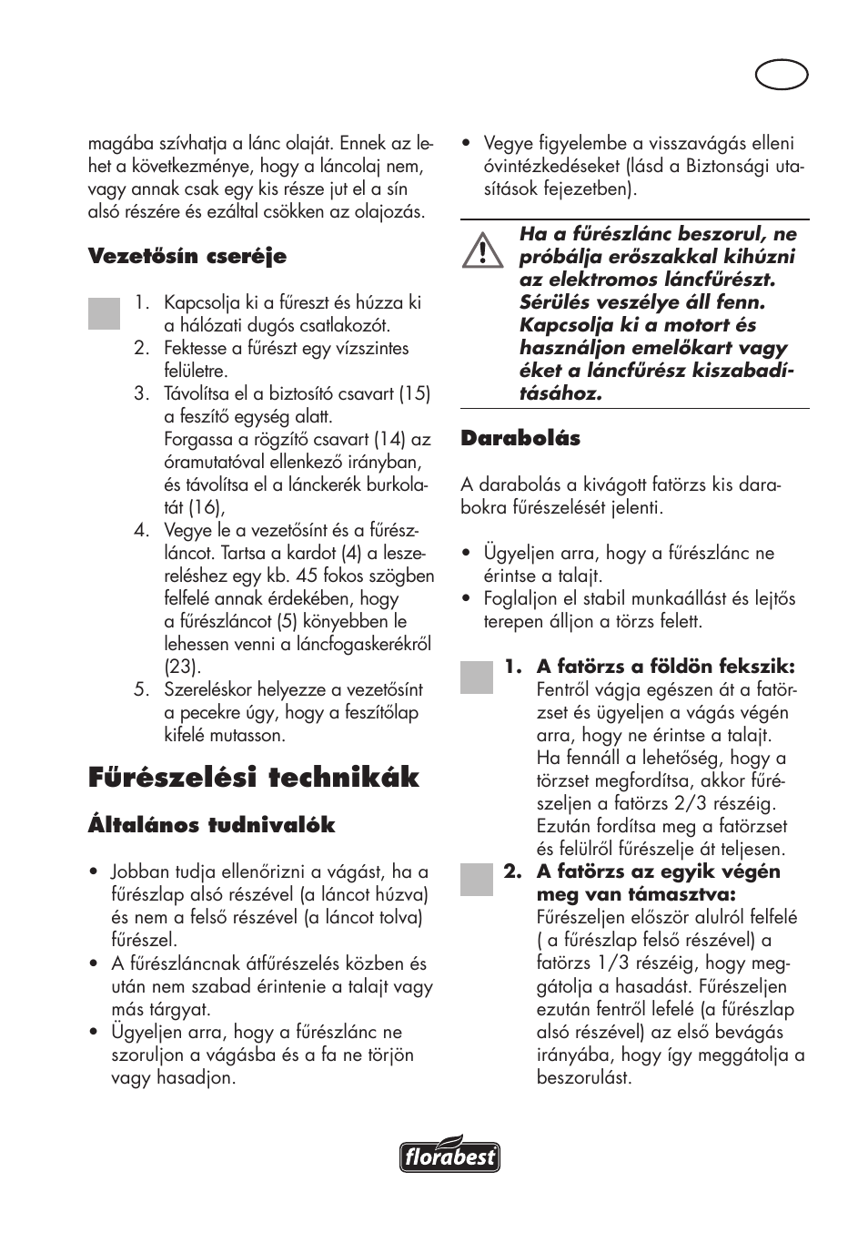 Fűrészelési technikák | Florabest FKS 2200 D2 User Manual | Page 61 / 172