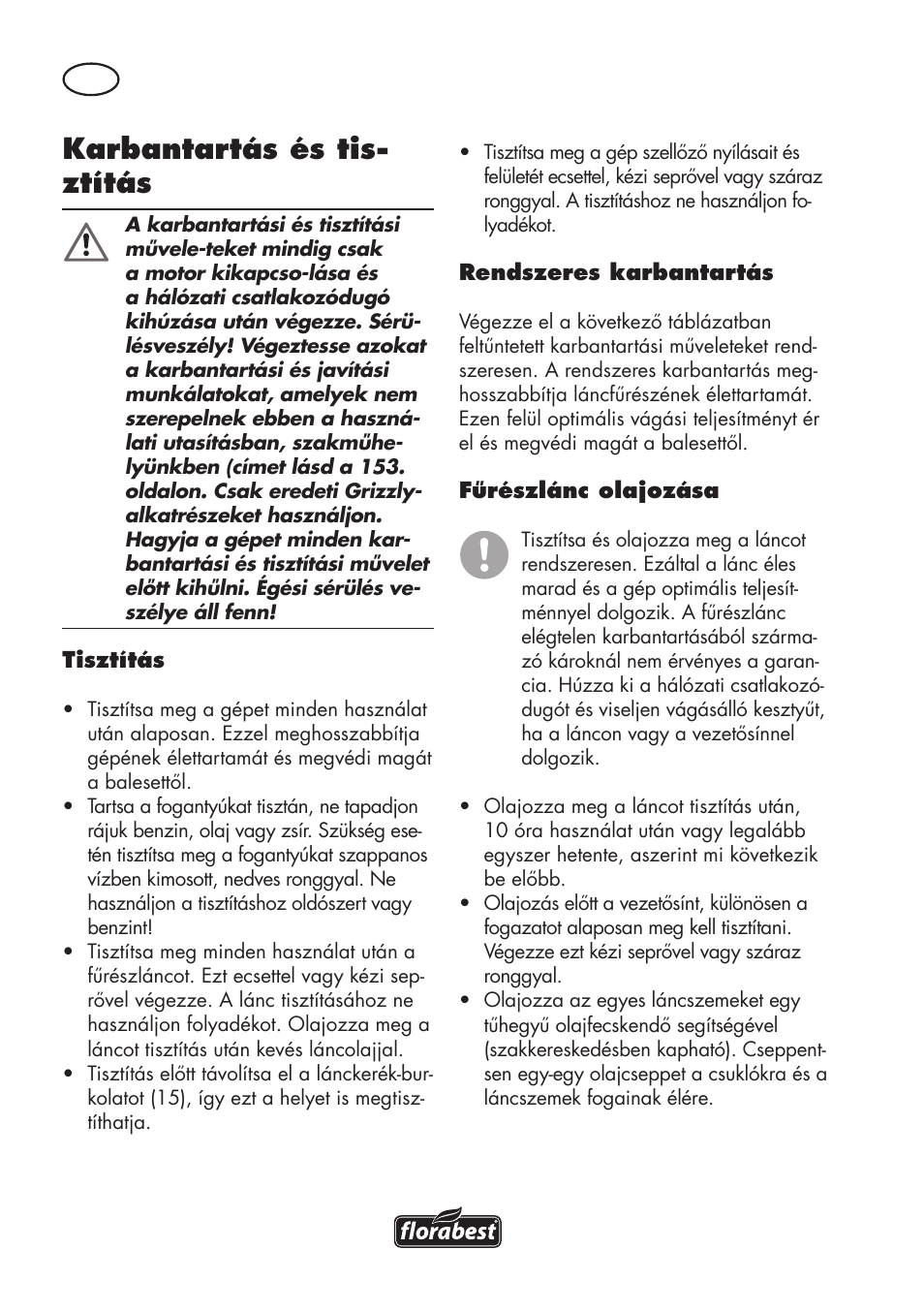 Karbantartás és tis- ztítás | Florabest FKS 2200 D2 User Manual | Page 64 / 172