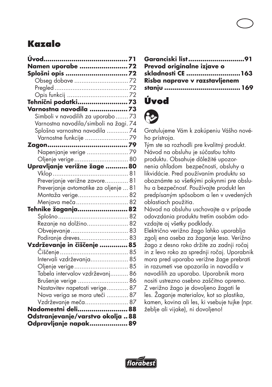 Úvod, Kazalo | Florabest FKS 2200 D2 User Manual | Page 71 / 172