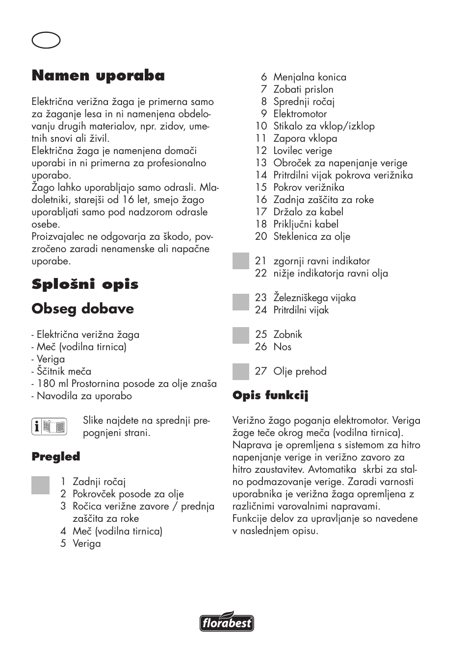 Namen uporaba, Splošni opis obseg dobave | Florabest FKS 2200 D2 User Manual | Page 72 / 172