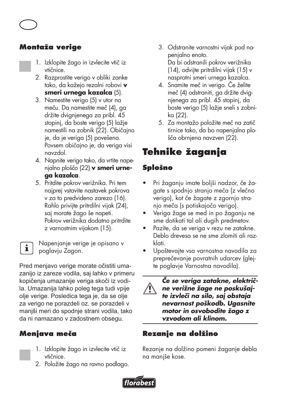 Tehnike žaganja | Florabest FKS 2200 D2 User Manual | Page 82 / 172