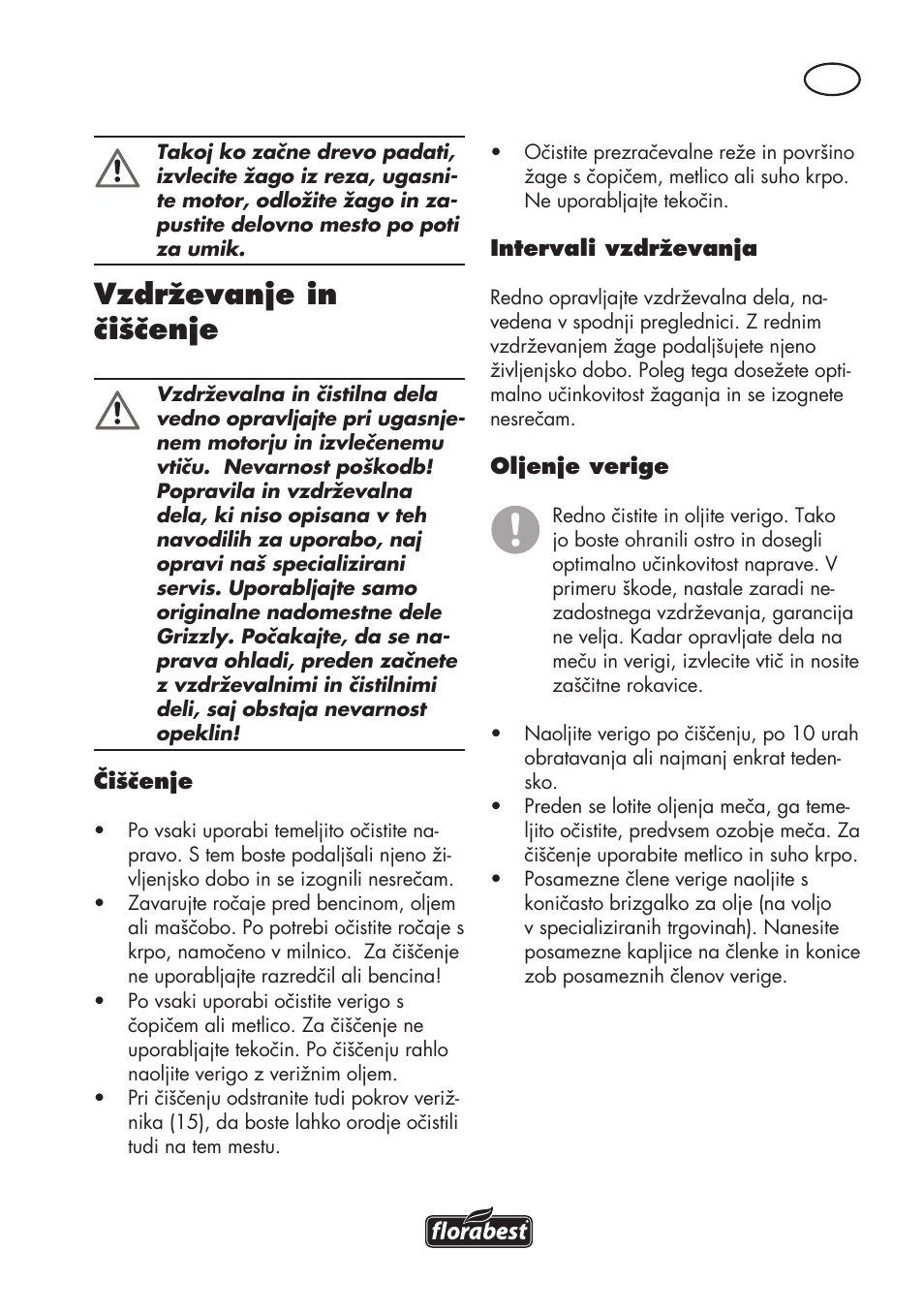 Vzdrževanje in čiščenje | Florabest FKS 2200 D2 User Manual | Page 85 / 172