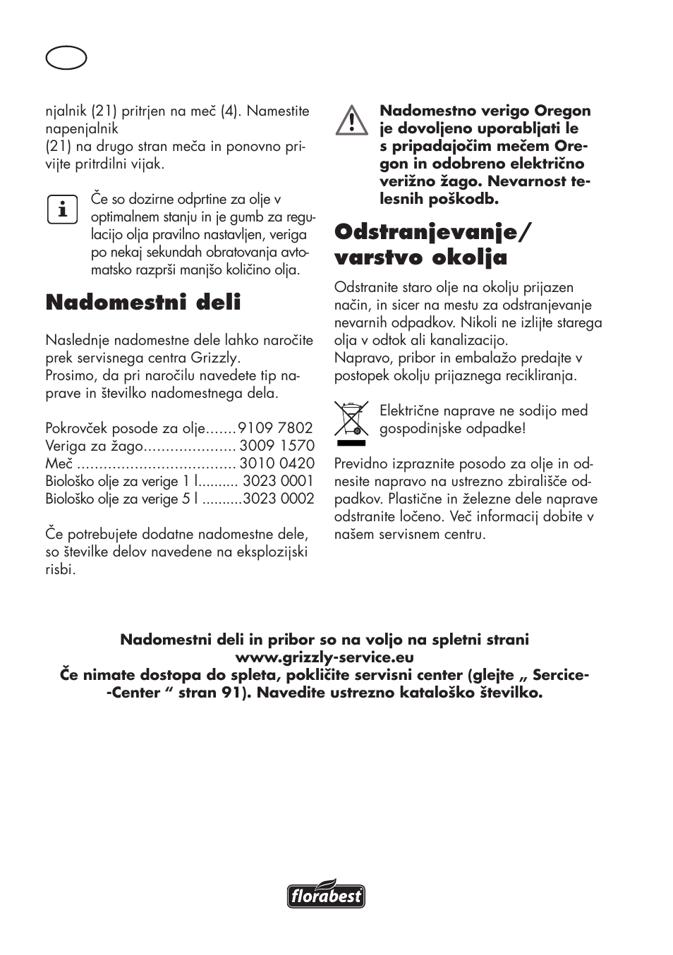 Nadomestni deli, Odstranjevanje/ varstvo okolja | Florabest FKS 2200 D2 User Manual | Page 88 / 172