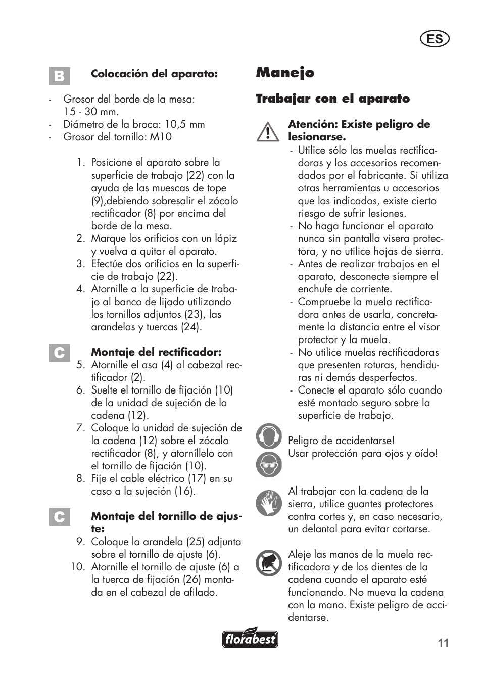 Manejo | Florabest FSG 85 B1 User Manual | Page 11 / 84