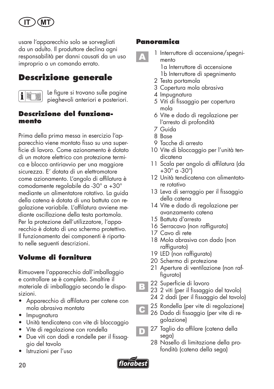 Descrizione generale, It mt | Florabest FSG 85 B1 User Manual | Page 20 / 84