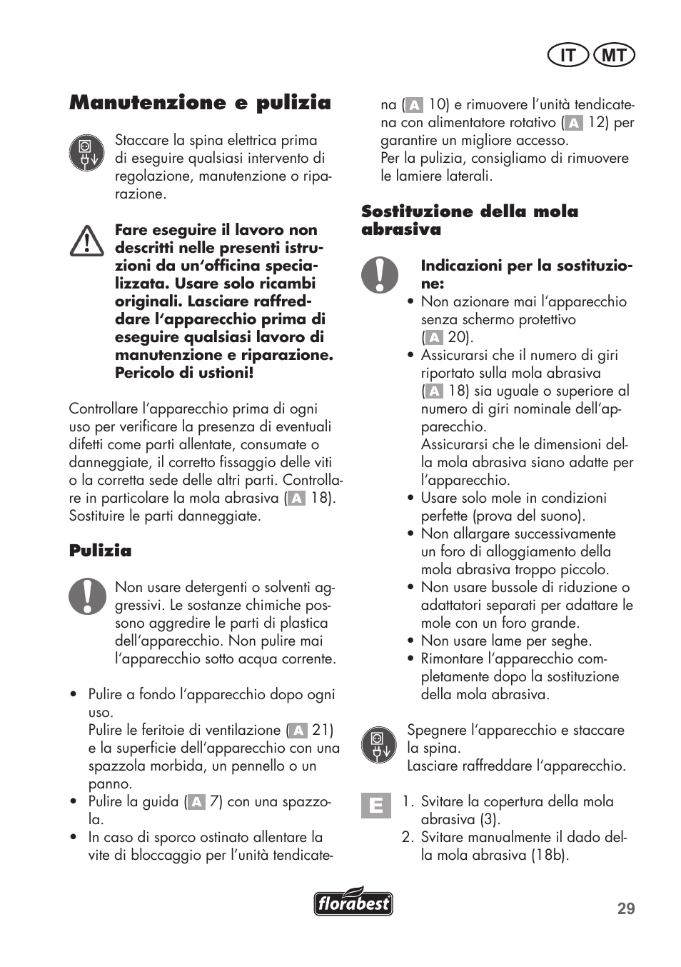 Manutenzione e pulizia, It mt | Florabest FSG 85 B1 User Manual | Page 29 / 84