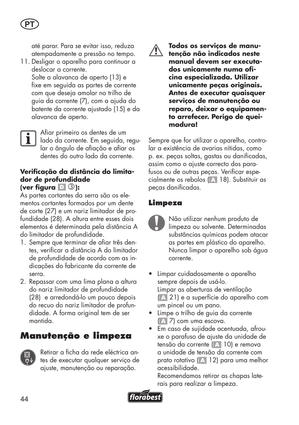 Manutenção e limpeza | Florabest FSG 85 B1 User Manual | Page 44 / 84