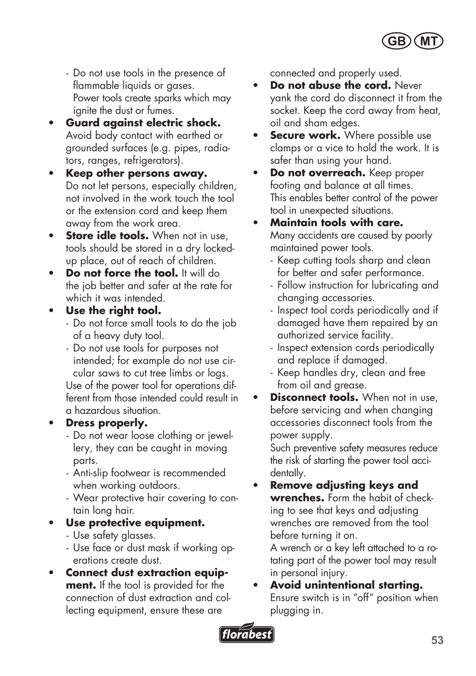 Gb mt | Florabest FSG 85 B1 User Manual | Page 53 / 84