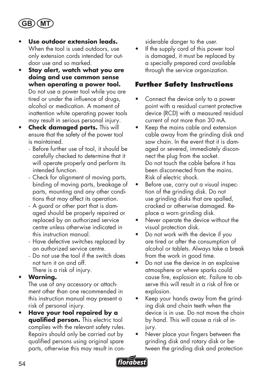Gb mt | Florabest FSG 85 B1 User Manual | Page 54 / 84