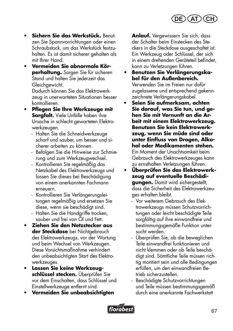 De at ch | Florabest FSG 85 B1 User Manual | Page 67 / 84