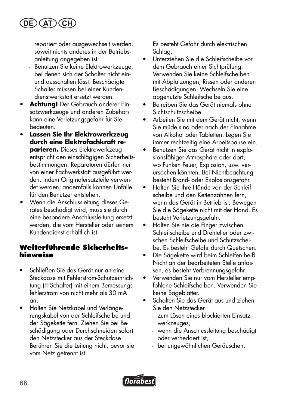 De at ch | Florabest FSG 85 B1 User Manual | Page 68 / 84