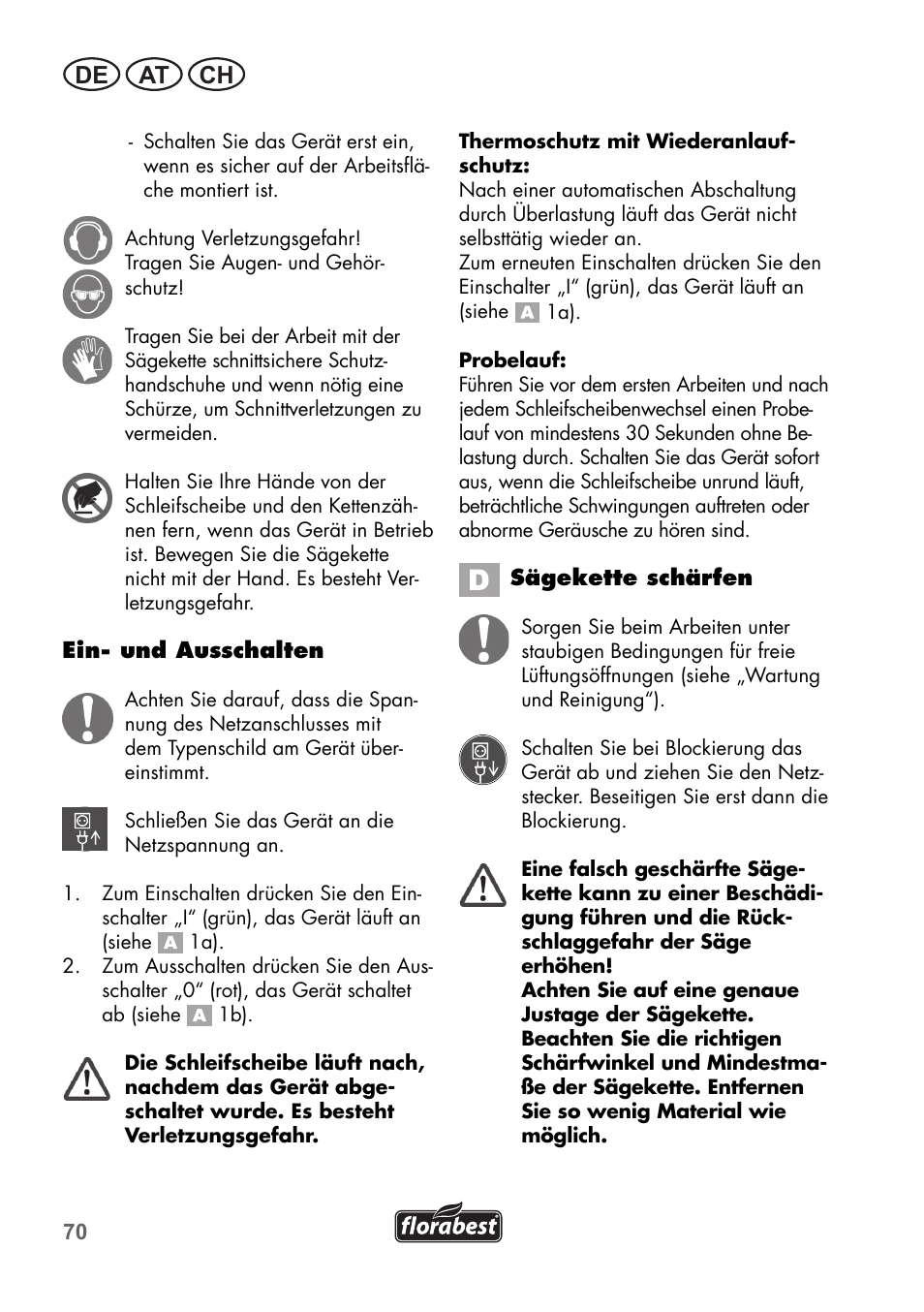 De at ch | Florabest FSG 85 B1 User Manual | Page 70 / 84