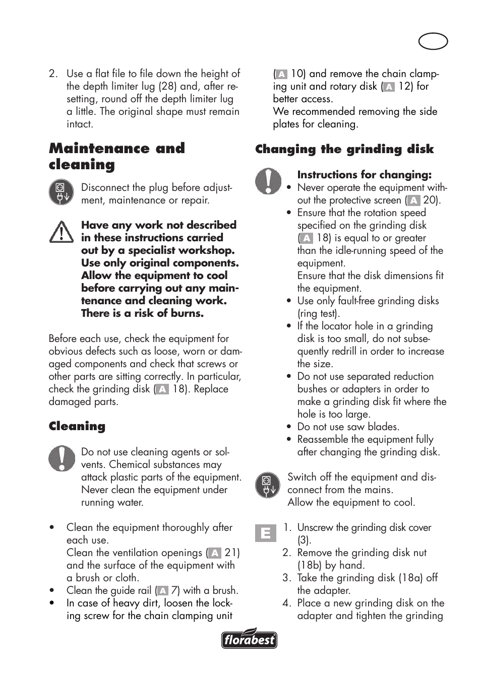 Maintenance and cleaning | Florabest FSG 85 B1 User Manual | Page 13 / 112