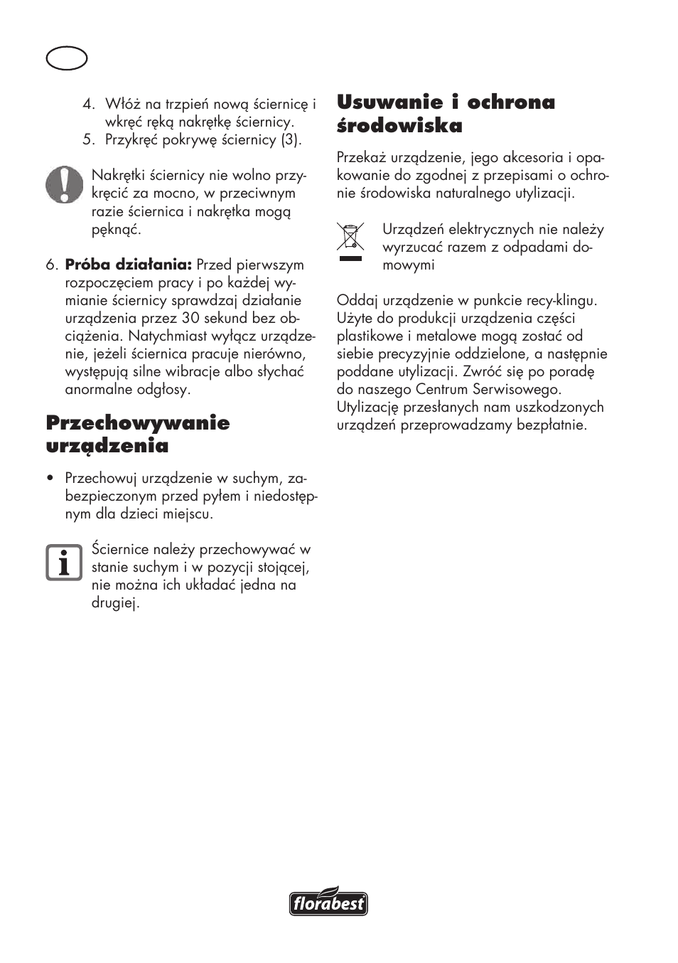 Przechowywanie urządzenia, Usuwanie i ochrona środowiska | Florabest FSG 85 B1 User Manual | Page 28 / 112
