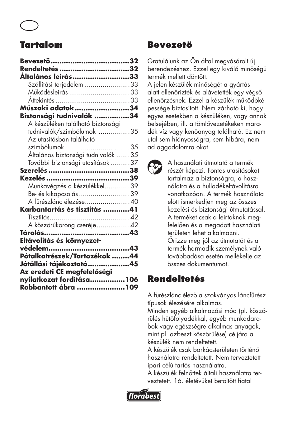 Bevezetö, Rendeltetés, Tartalom | Florabest FSG 85 B1 User Manual | Page 32 / 112