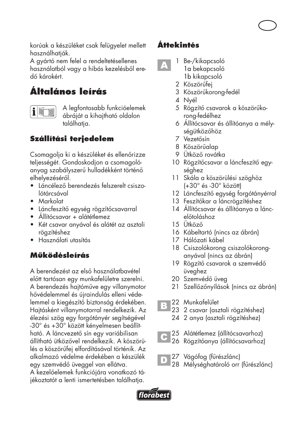 Általános leírás | Florabest FSG 85 B1 User Manual | Page 33 / 112