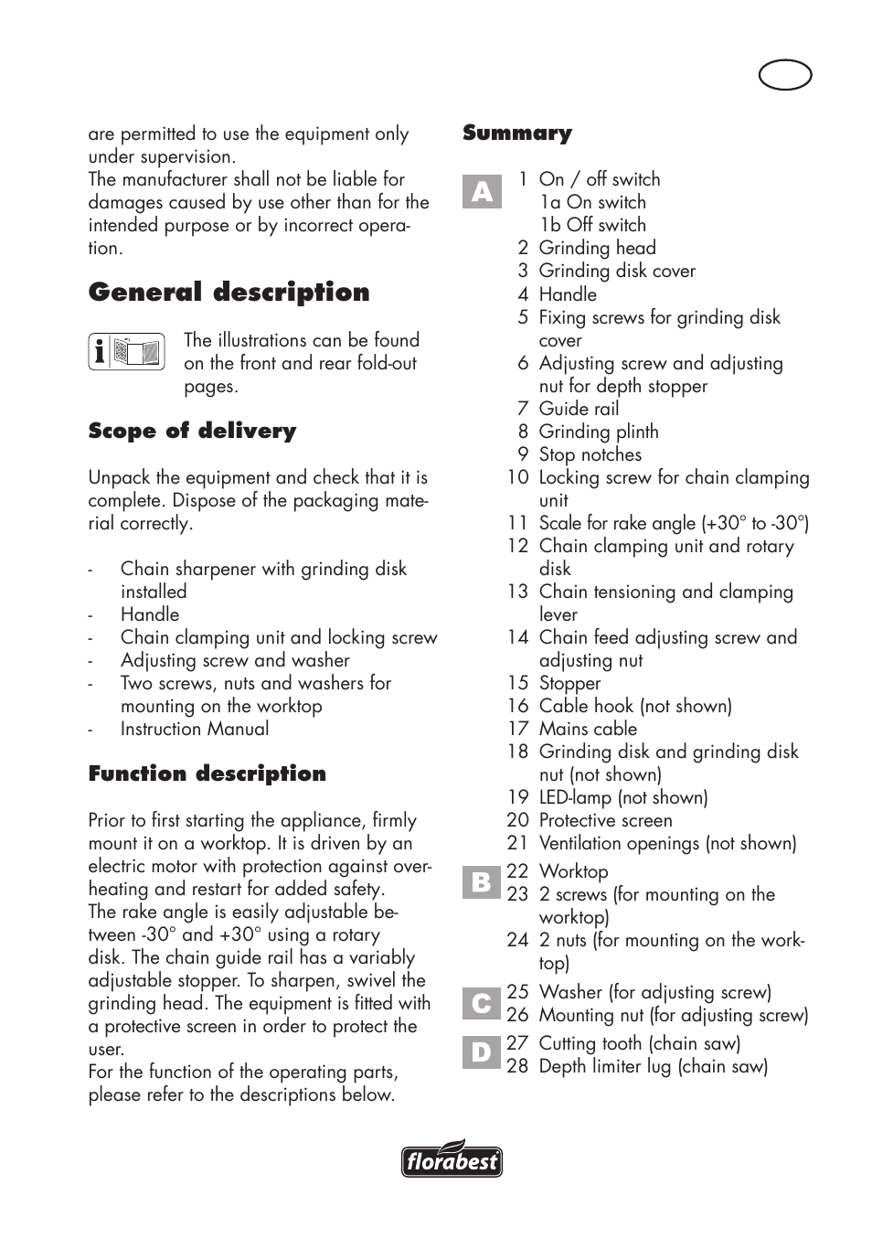 General description | Florabest FSG 85 B1 User Manual | Page 5 / 112