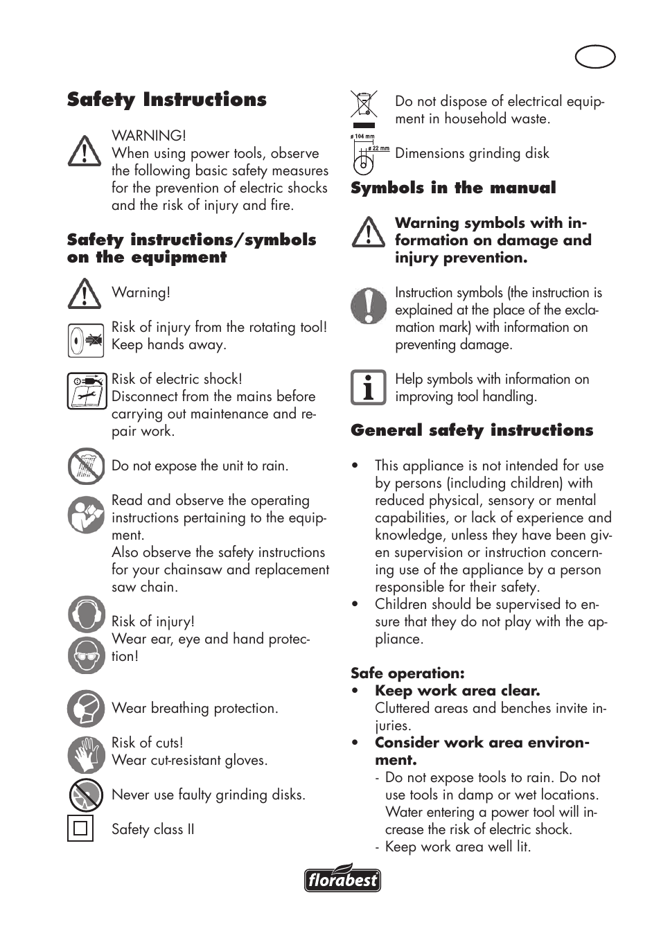 Safety instructions | Florabest FSG 85 B1 User Manual | Page 7 / 112