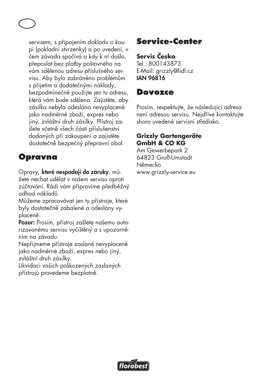 Opravna, Service-center, Dovozce | Florabest FSG 85 B1 User Manual | Page 74 / 112