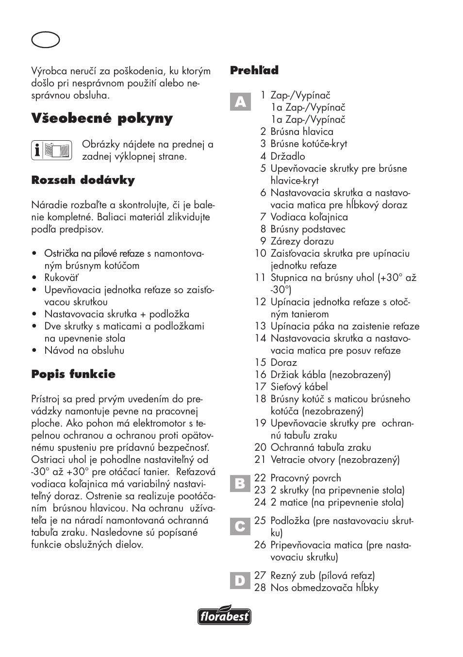 Všeobecné pokyny | Florabest FSG 85 B1 User Manual | Page 76 / 112