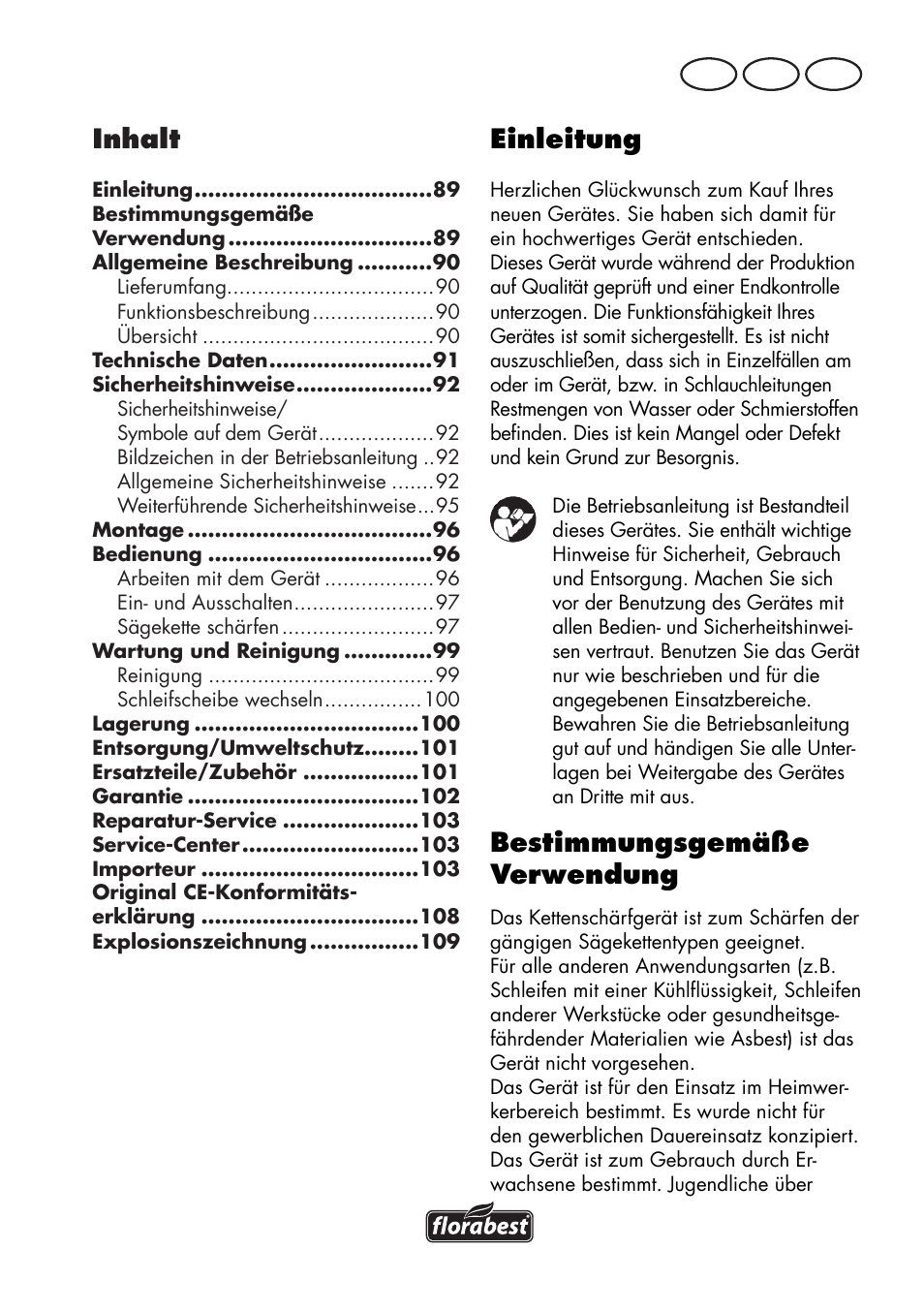 Einleitung, Bestimmungsgemäße verwendung, Inhalt | De at ch | Florabest FSG 85 B1 User Manual | Page 89 / 112