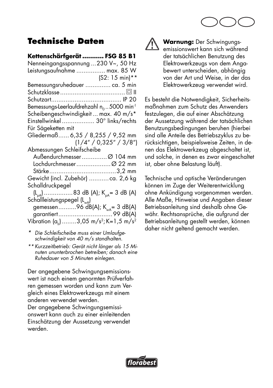 Technische daten, De at ch | Florabest FSG 85 B1 User Manual | Page 91 / 112