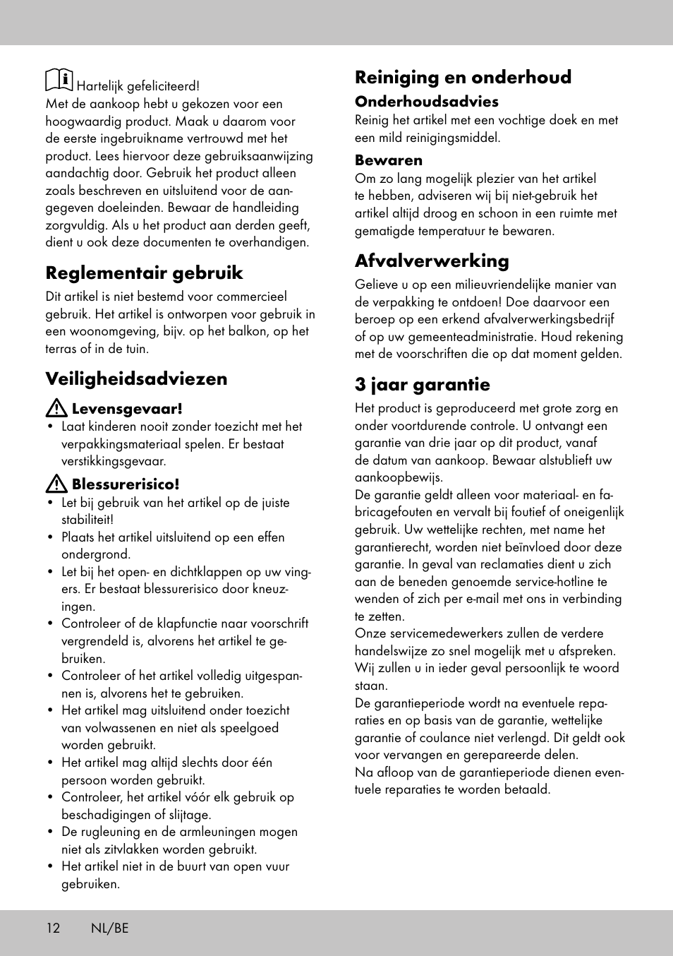 Reglementair gebruik, Veiligheidsadviezen, Reiniging en onderhoud | Afvalverwerking, 3 jaar garantie | Florabest LS-1708 User Manual | Page 10 / 14