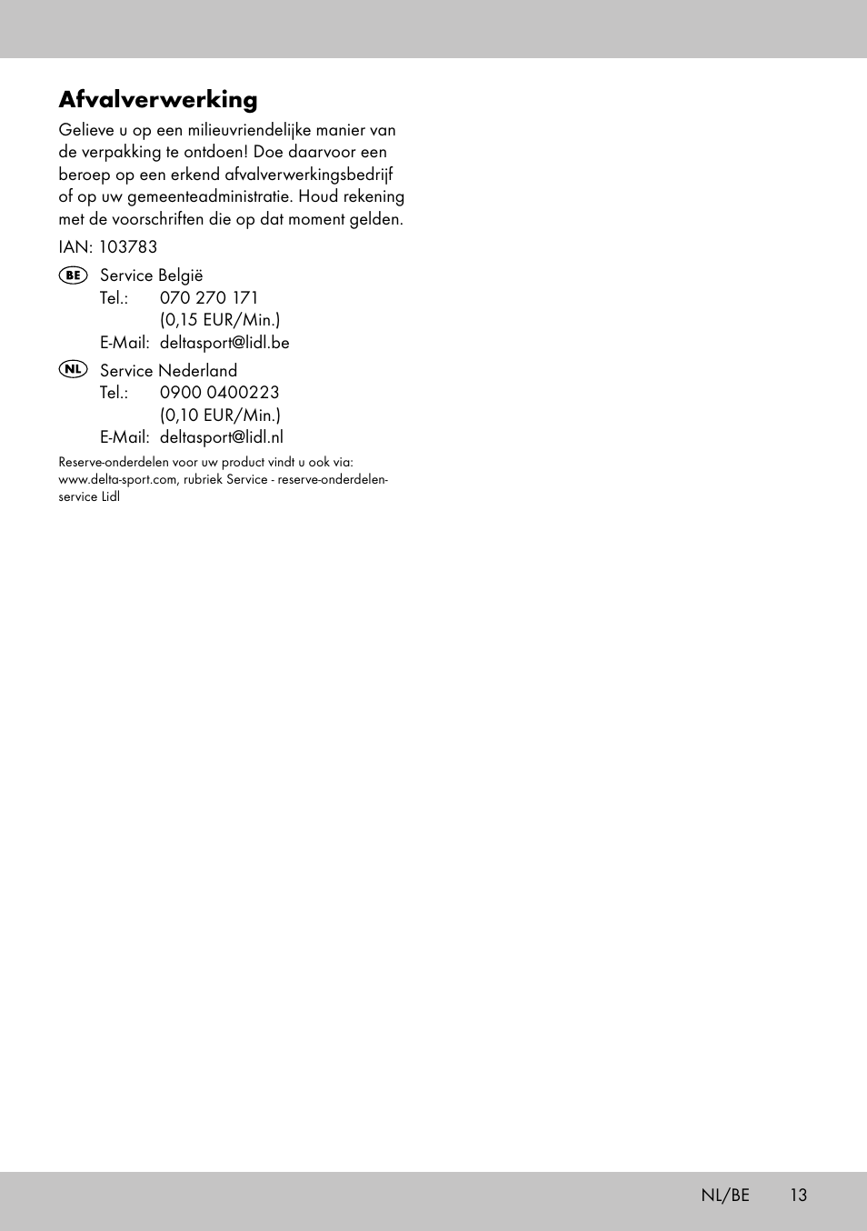 Afvalverwerking | Florabest Bird House Style A User Manual | Page 13 / 16